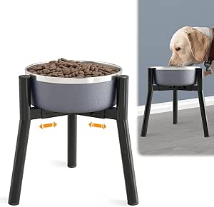 Dog Bowl Stand for Large Dogs, Adjustable Width Tall Raised Dog Bowl for 17.5-27cm Bowls, Dog Food, Water Stand, Feeder, Metal, Single Raised Dog Bowl Holder, 28cm