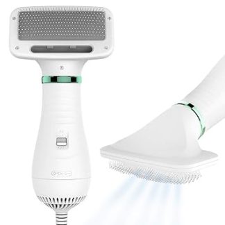 KUUBIA Dog Hair Dryer 2-in-1 Hair Dryer with Brush Dog Hair Dryer for Small and Medium Dogs & Cats 300 W Blower, Portable, Relatively Quiet, Adjustable Temperature, Stainless Steel Slicker Brush