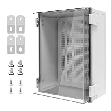 LMioEtool Electrical Box IP65 Waterproof ABS Plastic Housing Outdoor Indoor Project Box Hinged Clear Cover with Mounting Plate Wall Brackets External Dimension:15.7 x 12