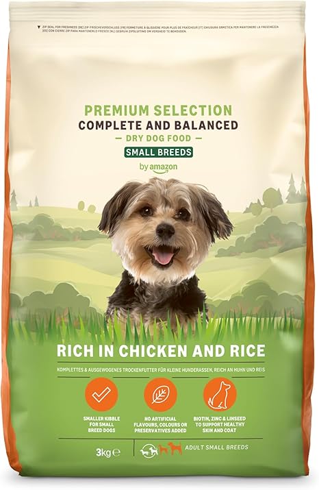 Amazon Brand: Lifelong Complete Dry Food for Adult Small Dogs, Rich in Chicken and Rice, 1 x 3 kg.