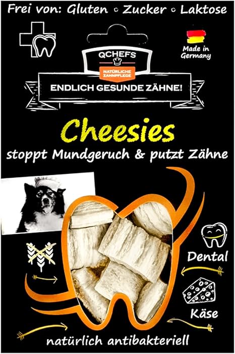 QCHEFS CHEESIES Dog Treats for Bad Breath, Gum Disease as Tartar Remover with Natural Antibacterial Dental Care without Dental Spray or Toothbrush for Health