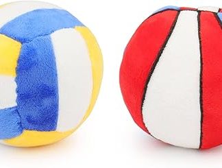 Pack of 2 Dog Toys for Small Dogs, Plush Squeaker Dog Toy, Basketball and Volleyball, Interactive Medium Dogs, Puppy Chew Toy, Stuffed Toy, Ball Gift