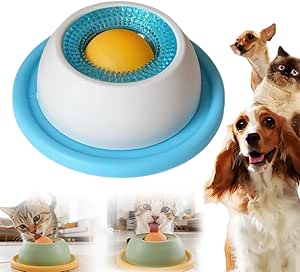 Dog Lick Toy, Dog Lick Bowl, Smoothie Dog Lick Ball, Wet Food Lick Pad with Non-Slip Mat, Dog Licks Feeding Bowl with Integrated Rotating Ball, Boredom Reducer (Grey) (Blue - Dogs)