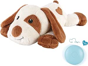 WEOK Heartbeat Puppy Plush Dog Toy, Puppy Heartbeat Soft Toy for Dogs Anxiety Relief Behavior Aid Toy (White + Small)