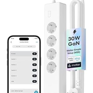 Meross Matte Power Strip USB C Charger 30 W, Smart Multiple Sockets WLAN Fast Charger Works with Alexa, Apple HomeKit and Google, 16A, FFS Ver.
