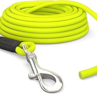 5 m Recall Lead for Dogs, Waterproof Round Lead without Loop, Safe Freewheel Training Lead Neon Yellow, up to 35 kg