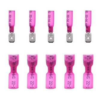 Yosawo 100pcs Fully Insulated Heat Shrink Tubing Connector Quick Disconnect Connector Female/Male Wire Crimp Terminals 22-16AWG Red (RSGMH)