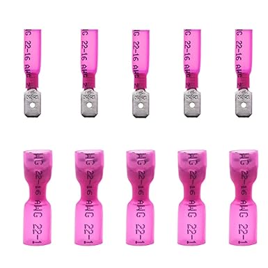 Yosawo 100pcs Fully Insulated Heat Shrink Tubing Connector Quick Disconnect Connector Female/Male Wire Crimp Terminals 22-16AWG Red (RSGMH)