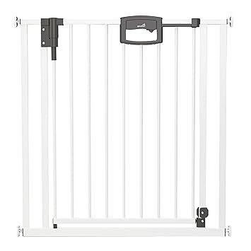 Geuther - Easylock + Door Safety Gate / Easylock Wood+, for Children, Dogs and Cats, No Drilling, Convertible into Stair Gate, Metal or Wood/Metal, White/Silver or Natural/Silver