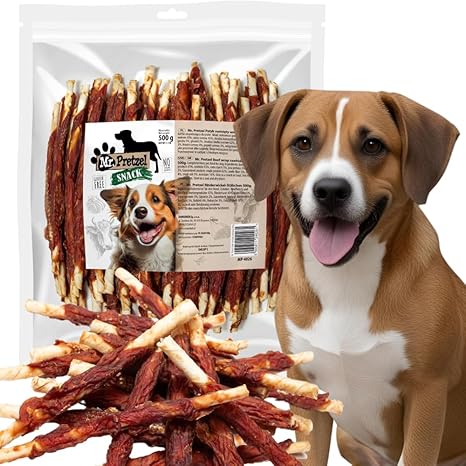 Mr. Pretzel Beef Chew Snack - Beef Wrapped Sticks - 500g | 45% Meat | Premium Dog Snack | Grain Free | No Additives | For All Dog Sizes