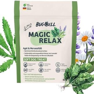 BugBell Soft Dog Treat for Relaxation, 60 g, for Anxiety & Stress, Hypoallergenic & Plant-Based, with Hemp, Spinach, Fennel, Chamomile