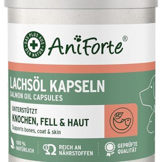 AniForte Salmon Oil Capsules for Dogs and Cats – Valuable Omega-3 Fish Oil, Supporting Metabolism and Bone Building, Barf Supplement, Shiny Fur, Vitamins, Salmon Oil for Dogs