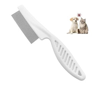 Skythrive Flea Comb for Dogs and Cats - Lice Comb with Stainless Steel Metal Tines for Gentle Care, Flea Comb Professional Dog Comb for Removing Fleas (White)