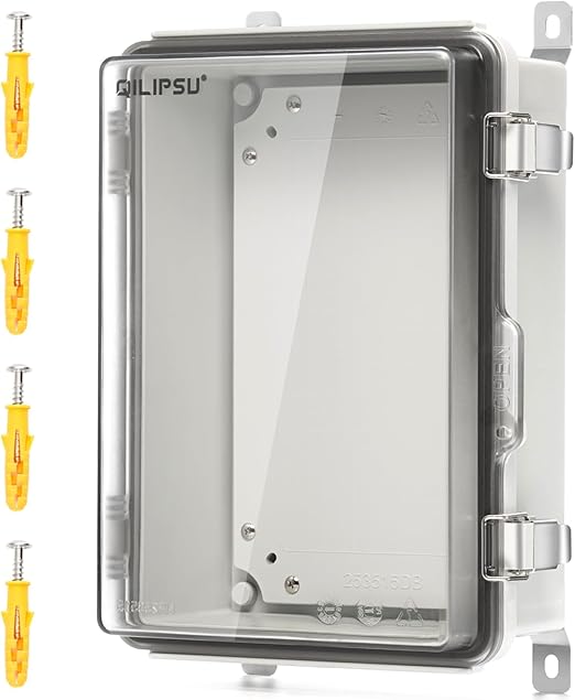 QILIPSU UL94-V0 Outdoor WiFi Enclosure Waterproof Electrical Junction Box PC/ABS Plastic Transparent Hinged Door IP66 Weatherproof Projects Solar Net Router