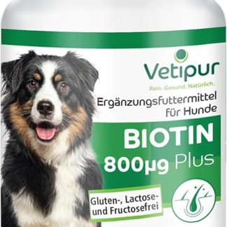 Vetipur Biotin Tablets for Dogs - Biotin Complex 800μg - with Copper, Zinc and Other B Vitamins - Food Supplement for Dogs - 90 Tablets