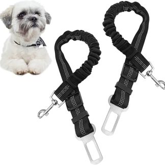 Gentpovth Dog Seat Belt for Car, 2 Pieces Adjustable Dog Seat Belt Safety Harness with Universal Plug Attachment of Locking Bar, for Hanging Seat Belts Headrests