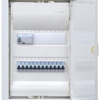 Hager Cavity Wall Distributor 2-Row VH24NC Ready for Connection Wired with Terminal Block Legrand 1x FI 4-Pin + 12x LS B16A