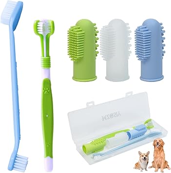 5 Piece Dog Toothbrush Set, Finger Toothbrush, Silicone, Pet Finger Toothbrush for Dogs and Cats, Oral Hygiene, Deep Cleaning with Storage Case, Dental Plaque, Dental Care (Blue, Transparent