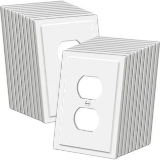 CML Modern Framed Single Duplex Wall Plate 20 Pack Decorative Socket Covers, 1 Gang Switch Plates, Impact Resistant Polycarbonate, Standard Size 3.5 x 4.9, White