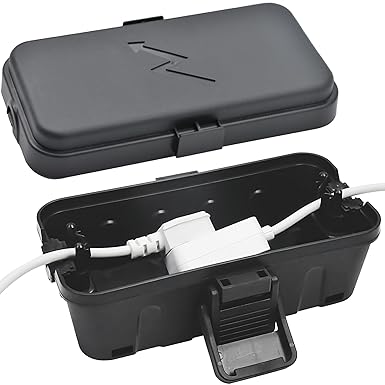 Hrensaw Small Weatherproof Electrical Connection Box (Inner Dimensions: 14 x 7.5 x 5.5 cm), IP54 Waterproof Cable Security Box for Protection of Timers, Extension Cables, Festive Lights, Black