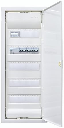 Hager Flush-Mounted Distributor with Counter 5 Rows VU60NC I Ready for Connection Wired with Terminal Block I Equipping Legrand 1x FI 4-Pin + 1x 3-Pin + 5x 1-Pin LS B16A
