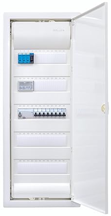 Hager Flush-Mounted Distributor with Counter 5-Row VU60NC with Surge Protection I Ready for Connection Wired with Terminal Block I Equipping 1 x FI 4-Pin + 8 x LS B16A