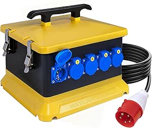 CHENGPI Baustromverteiler 30 Module mit Leitungsschutzschalter,IP54 Wasserfest Tragbare Steckdosenbox mit IP54 230V/16A Schuko Steckdose und IP44 CEE Steckdose 400V/16A für Baustelle Werkstatt
