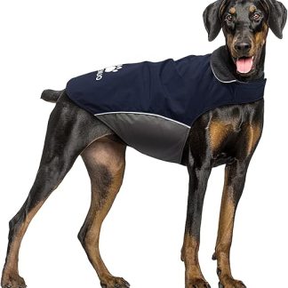 IREENUO Dog Coat Waterproof Windproof Winter Warm Rain Coat for Medium Large Dogs with Safe Reflective Stripes and Adjustable Chest Blue L