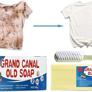 Grand Canal Old Soap, Underwear Cleaning Soap Bar, Powerful Stain Remover Laundry Soap Bar with Brush, Gentle Without Hurting Hands, Long-Lasting Fragrance, Suitable for All Clothing (Set of 2)