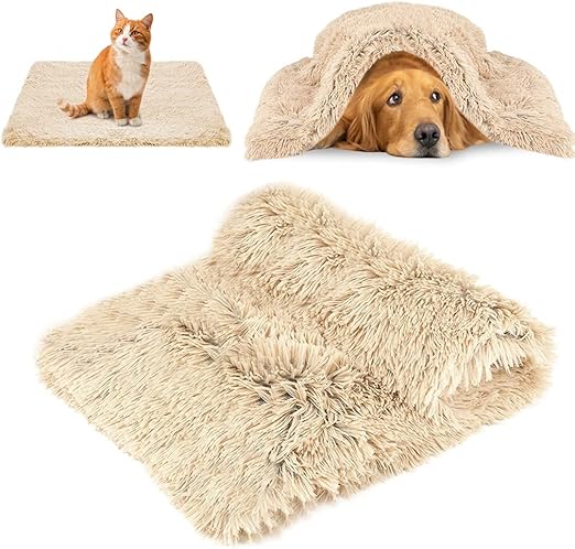 CHMMY Fluffy Dog Blanket, Soft Cat Blanket, Fleece Blanket, Washable Deck for Pets, Dogs, Cats, Puppies, Soft Warm Mat for Pets, Dogs, Cats, Puppies (Beige, XL: 100 x 120 cm)