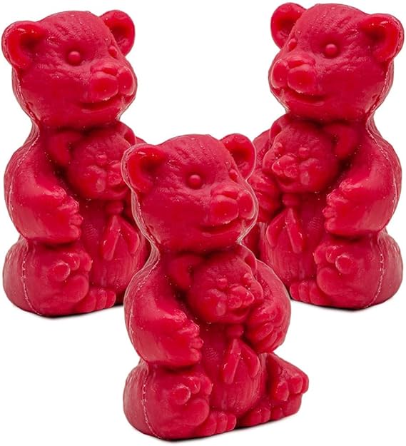 La Maison du Savon de Marseille 3 x French Teddy Bear Soap for Shower Gel or Decoration Raspberry Fragrance 20g