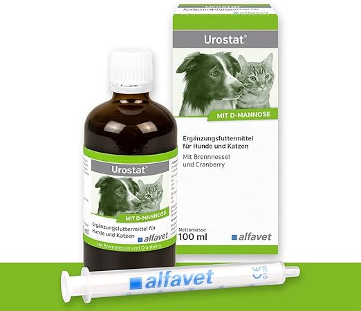 alfavet Urostat Supplementary Feed to Reduce Urinary Stone Formation for Dogs and Cats with Nettle and Golden Rod, 100 ml, Dosing Syringe