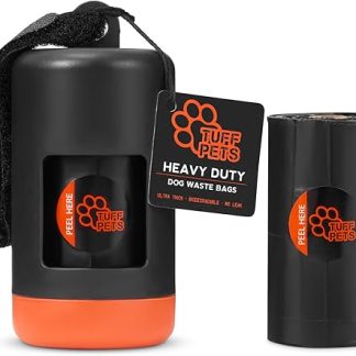 Tuff Pets Dog Poop Bag Holder - Bamboo Waste Bag Holder - 1 Roll Tuff Pets Poop Bags (10 Bags) Included - Dog Waste Bag Dispenser - Works with Any Waste Bag Roll