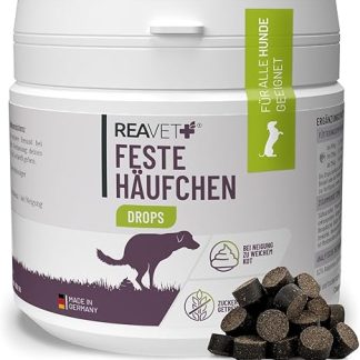 ReaVET Solid Heap Drops - Supplementary Food for Dogs Tendency to Diarrhea & Soft Faeces - Dog Bag with Activated Carbon to Support Digestion & Normal Faeces Consistency 350 g (Pack of 180)