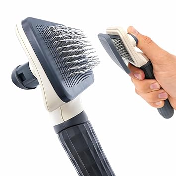 Pet Dog Brush Cat Brush Grey - Self-Cleaning Brush for Dogs & Cats, Grooming Brush for Long Hair & Short Hair, One Button Cleaning, Removes Loose Hair & Makes Fur Shiny