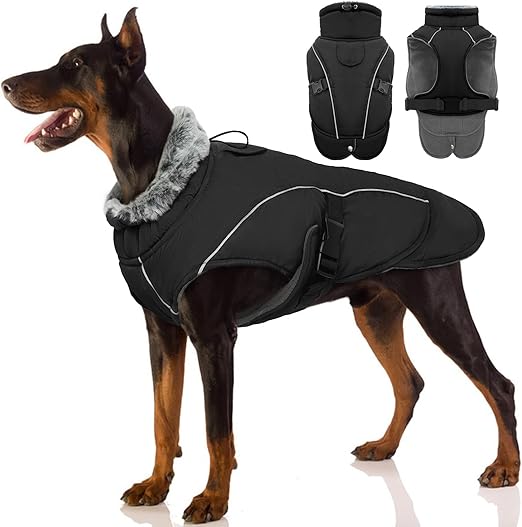 Waterproof Dog Jacket, Warm Winter Coat, Windproof Dog Clothes, Vest, Snowsuit, Winter Dog Clothing (Black, L)