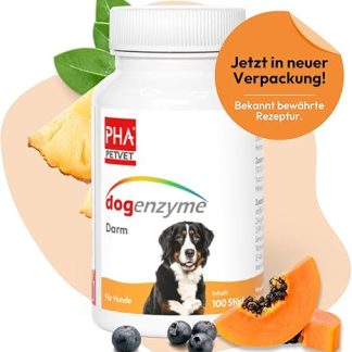PHA dogenzyme Intestinal Tablets for Dogs - Supports Digestion, Stomach & Intestinal Health, with Pancreatin, Natural Enzymes & Vitamins, Dog Supplement, Pack of 100