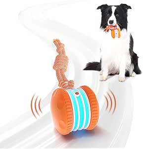 Hedsuin Interactive Dog Ball, Random Path Electric Automatic Moving and Rolling Dogs Toy with Rope for Small Medium Large Dogs, Motion-Activated Dog Toy