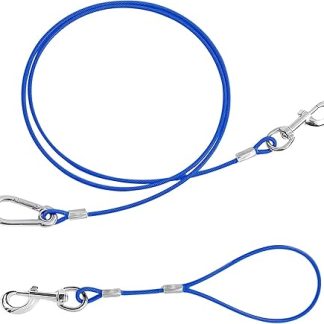 Acxilexy Chew-proof Dog Lead, 6.6 ft / 1.5 m + 0.5 m Pet Tie Out Cable with Coated Steel Cable and Padded Handle, Heavy Duty Stainless Steel Rope Lead for Puppies, Small, Medium, Large Dogs