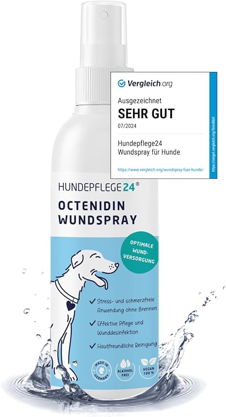Hundepflege24 Dog Wound Spray - Disinfects, Soothes, Nourishes & Protects Wounds of All Types without Burning - 125 ml with Proven Active Ingredients Wound Spray for Dogs - Care & Wound Disinfection