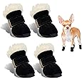 Dog Snow Dog Shoes Winter, Pack of 4 Boots for Dogs, Snow Boots Dogs, Suitable for Small and Medium Dogs, Non-Slip and Warm, Suitable for Outdoor Activities, Washable (S, Black)