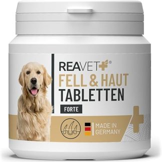 ReaVET Fur & Skin Tablets Dogs Pack of 120 - Secondary for Fur Problems, Dermatosis & Hair Loss Dog, Fur Tablets for Dogs, Supports Skin Function