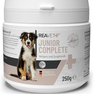 ReaVET Junior Complete for Dogs - Natural Bone Development for Puppies & Young Dogs - With Green-Lipped Mussel, Rosehip, Eggshell Powder & Spirulina - Supports Bones, Joints & Tendons 250 g