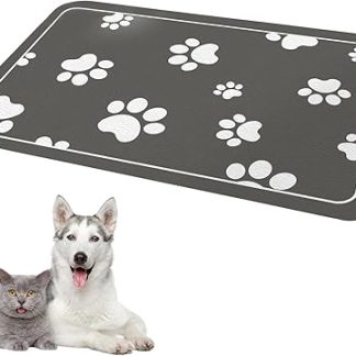 Pet Feeding Bowl Mat 30 x 50 cm Diatomaceous Earth Absorbent Dog Mat Non-Slip Dog Food Mat Durable Slow Eater Mat for Food and Water Bowls Dark Grey