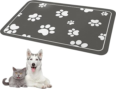 Pet Feeding Bowl Mat 30 x 50 cm Diatomaceous Earth Absorbent Dog Mat Non-Slip Dog Food Mat Durable Slow Eater Mat for Food and Water Bowls Dark Grey