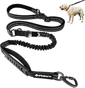 Philorn Dog Lead for Large Dogs, Adjustable Reflective (2 to 2.45 m) with Safety Belt for Small/Medium Dogs, Comfortable Padded Handle
