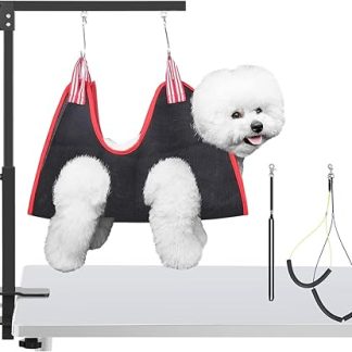 SMONTER Dog Grooming Arm with Clamp, Height-Adjustable Dog Grooming Arm for Small and Large Dogs, with Two Non-Sitting Haunch Holders, Single Lever, 45 cm - 91 cm