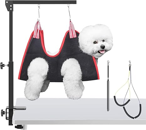 SMONTER Dog Grooming Arm with Clamp, Height-Adjustable Dog Grooming Arm for Small and Large Dogs, with Two Non-Sitting Haunch Holders, Single Lever, 45 cm - 91 cm