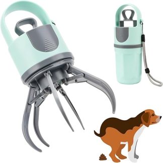 Dog Waste Pickup with Bag Dispenser, Portable 6-Claw Poop Tongs, Non-Contact Pickup for Small, Medium & Large Dogs, Portable Poop Gripper with Lanyard for Walks, Camping & Outdoor Use