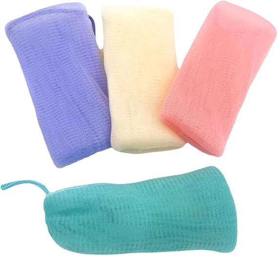 4 Stück Teiliges Farbiges Seifensäckchen Netzartige Schaumbildner Beutel Schnell Trocknend Sanftes Peeling für Gesicht und Körper Geeignet für Handgemachte und Kosmetische Seifen